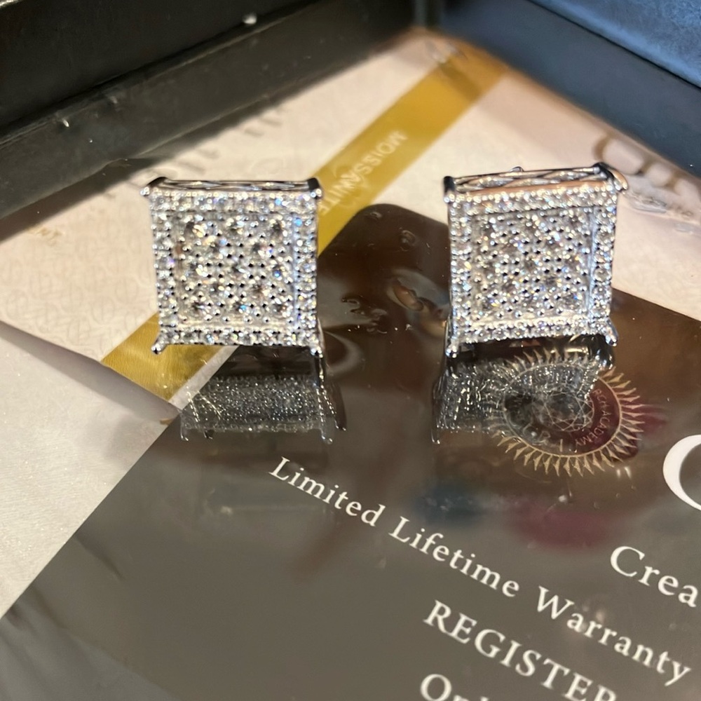 Moissanite Square Stud Men’s Earrings 925 Sterling Silver